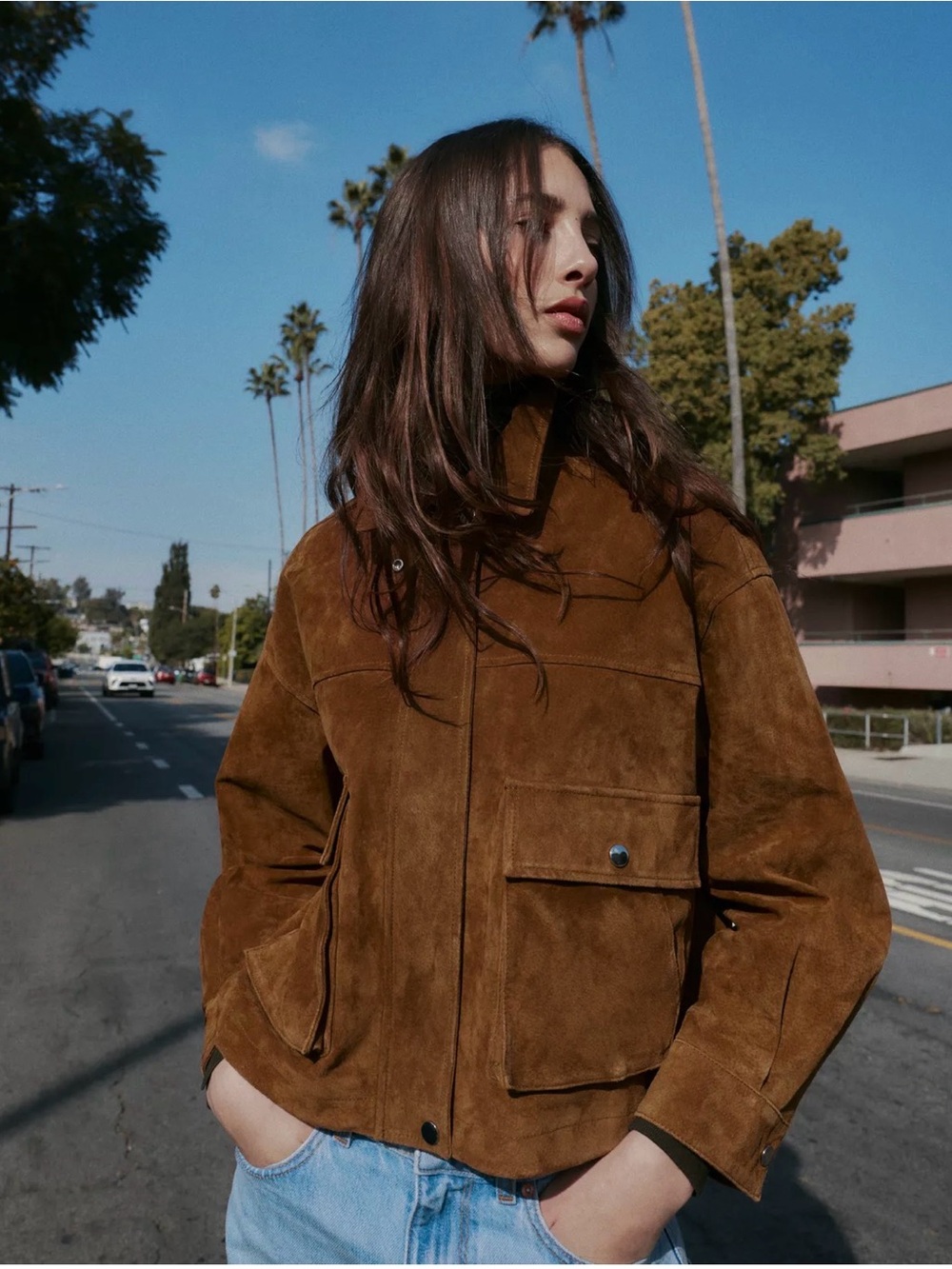 ZARA 100% Leather Suede Bomber Jacket